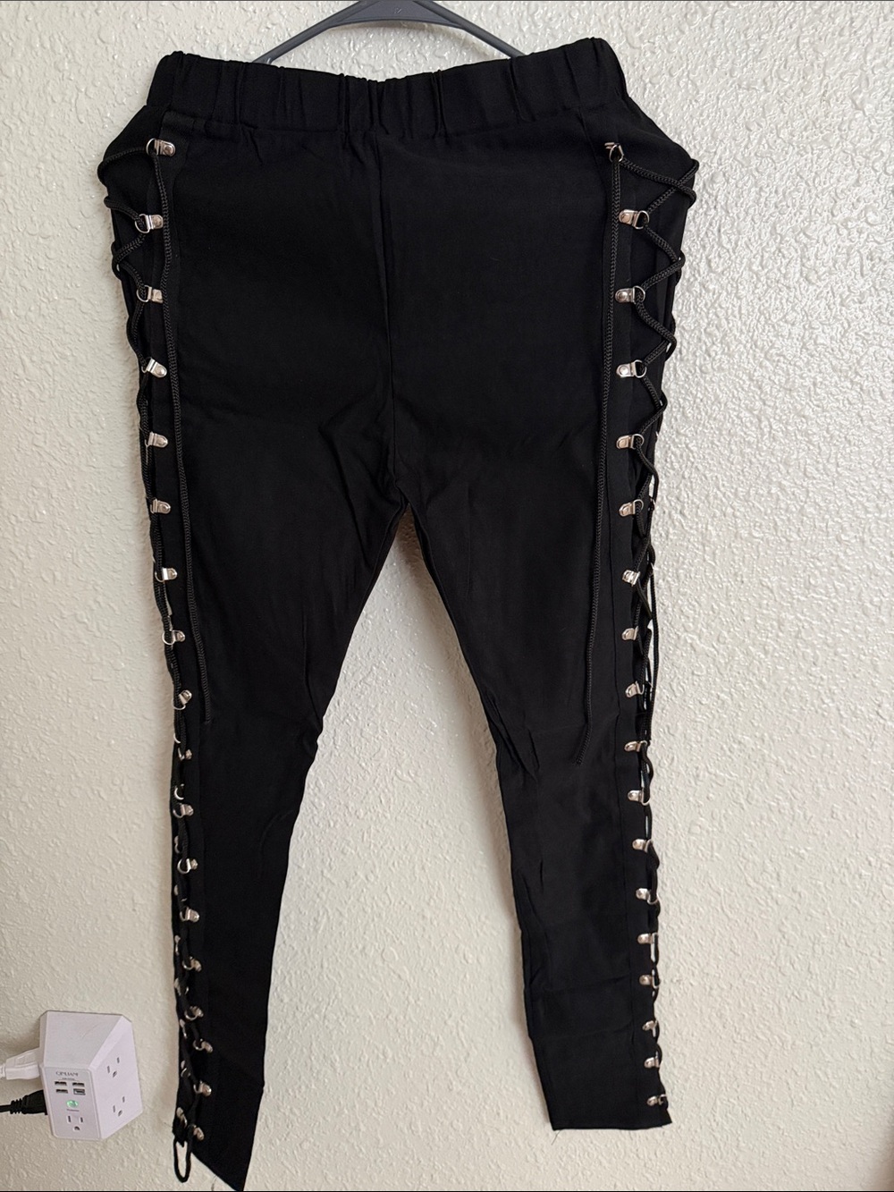 Black Lace-Up Side Detail Women's Jeans
